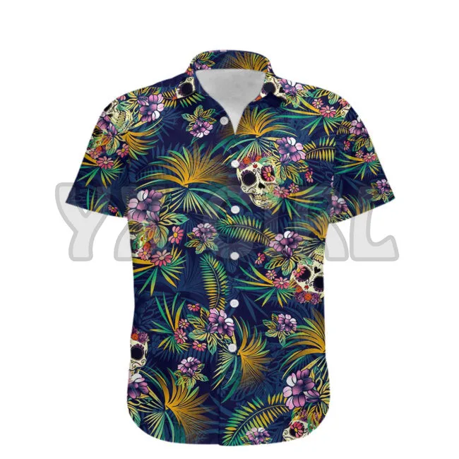 Zomer Shirts Tropische Schedel 3D Over Gedrukt Hawaiian Shirt Mannen Voor Vrouwen Harajuku Casual Shirt Unisex