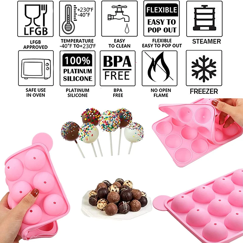 Cake Pop Mold Silicone Lollipop Maker Cakepop Baking Mould Candy Bar Moule Kitchen Accessories Decorating Tools With Pen Sticks