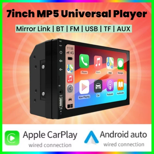 Reproductor Multimedia para coche, pantalla táctil IPS HD de 7 pulgadas, Android, Carplay, MP5, USB, FM, Bluetooth, tarjeta TF, estéreo de 2 Din