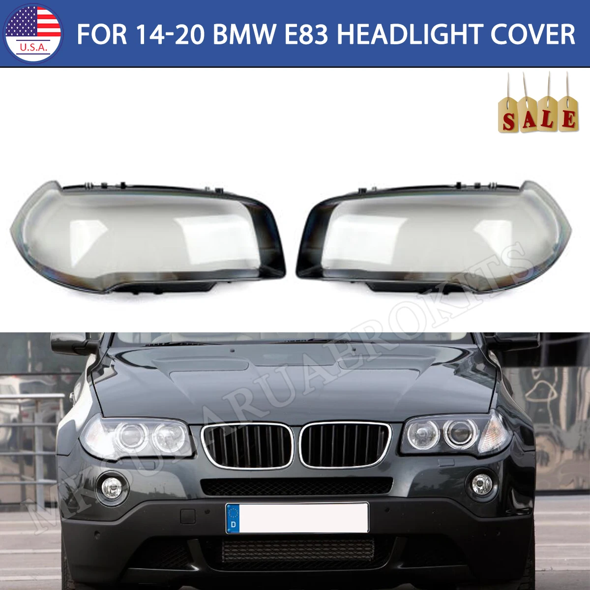 A Pair Front Headlight Lens Headlamp Cover For BMW E83 X3 2004-2010 Left+Right