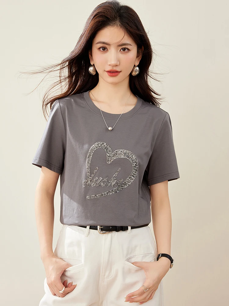 

Summer Round Neck Short Sleeve T-shirt Women's Solid Color Casual Tops 2025 New Loose Versatile Pullovers T-shirt