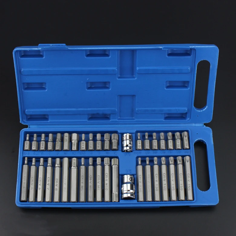 40Pcs 1/2in 3/8in Adaptor Drive Shank Hex Torx XZN Star Impact Socket Set Metric Socket Set Ratchet Driver Socket Wrench Tool