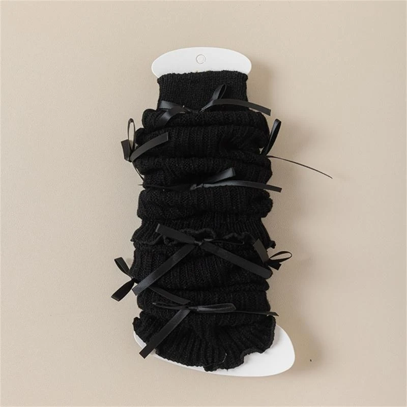 Kids Leg Warmer Trend Knitted Socks Stackable Legwear with Lovely Bowknot Detail for Dress Up and Birthday Parties 425F