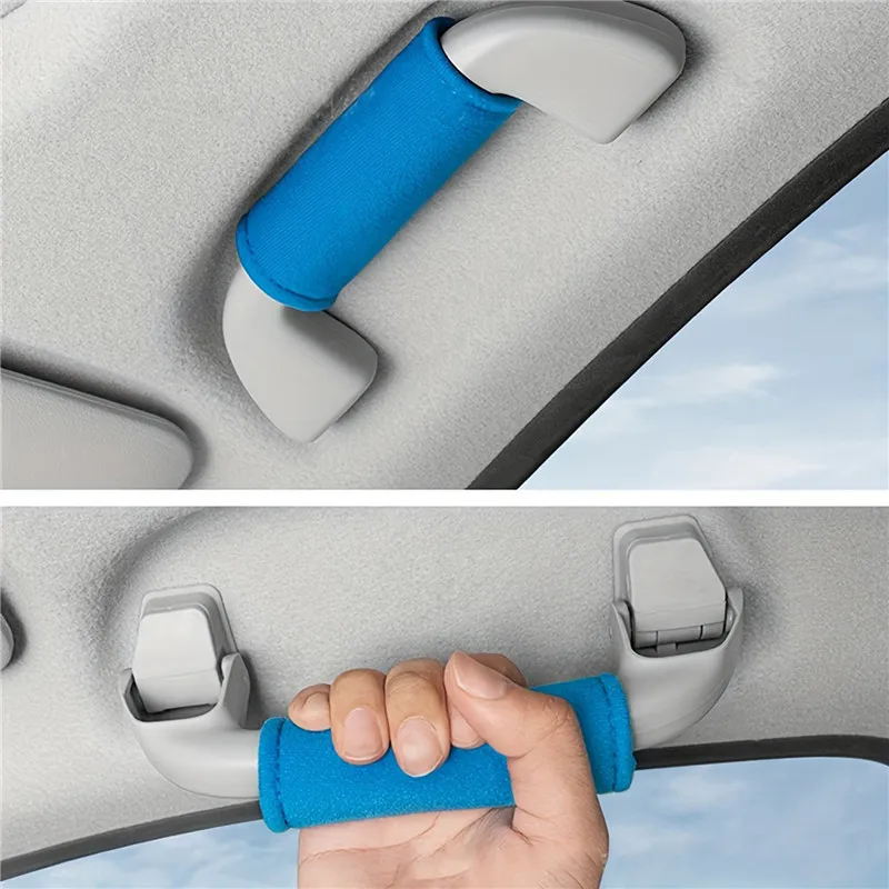 

4Pcs Car Roof Armrest Decoration Soft Suede Cover Auto Interior Pull Handle Gloves Protection Ceiling Handle Protective Covers