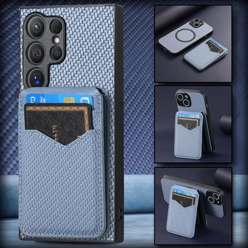

Carbon Fiber Wallet with Card Holder Phone Case for Samsung Galaxy S10 S20 S21 S22 Plus S23 S24 FE Note 20 Ultra Leather Cover