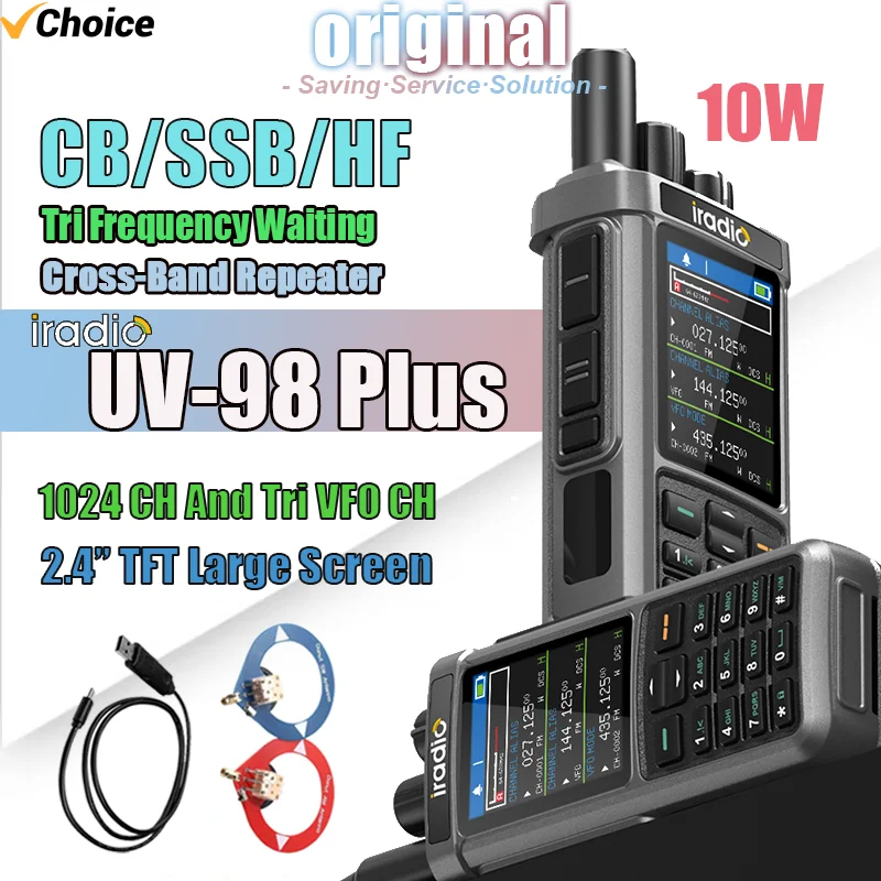 Iradio UV-98 PLUS Air Band 10W Walkie Talkie with Cross Band Repeater features 2.4