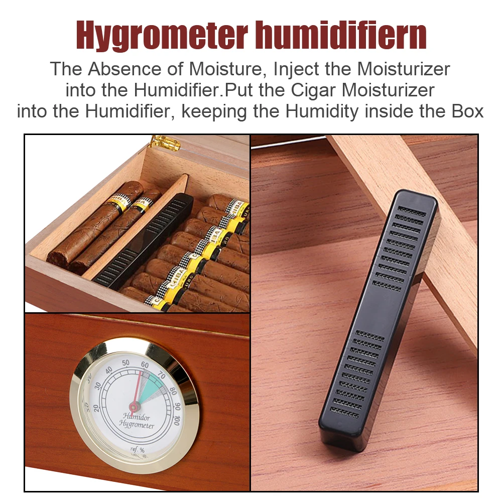 Smoking Accessories Cigar Humidor Case Cedar Wood Cigar Travel Humidor Box Transparent Skylight With Hygrometer Humidifier