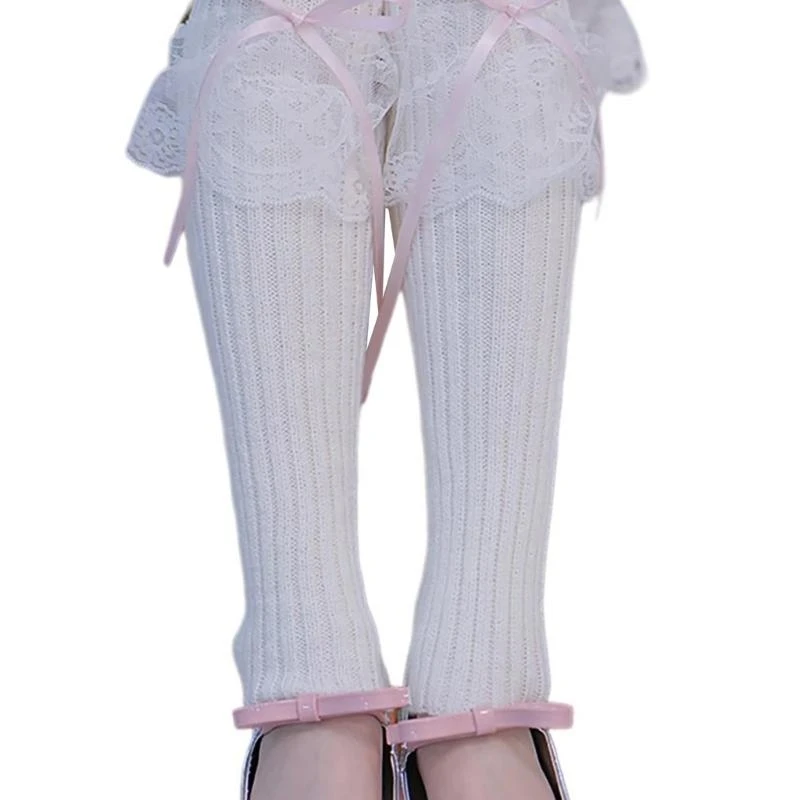 الجمالية الأنيقة الدانتيل تقليم جوارب السيقان للنساء الأنماط اليابانية الحلو Bowknot مضلع متماسكة الساق غطاء للأكمام الجوارب #3