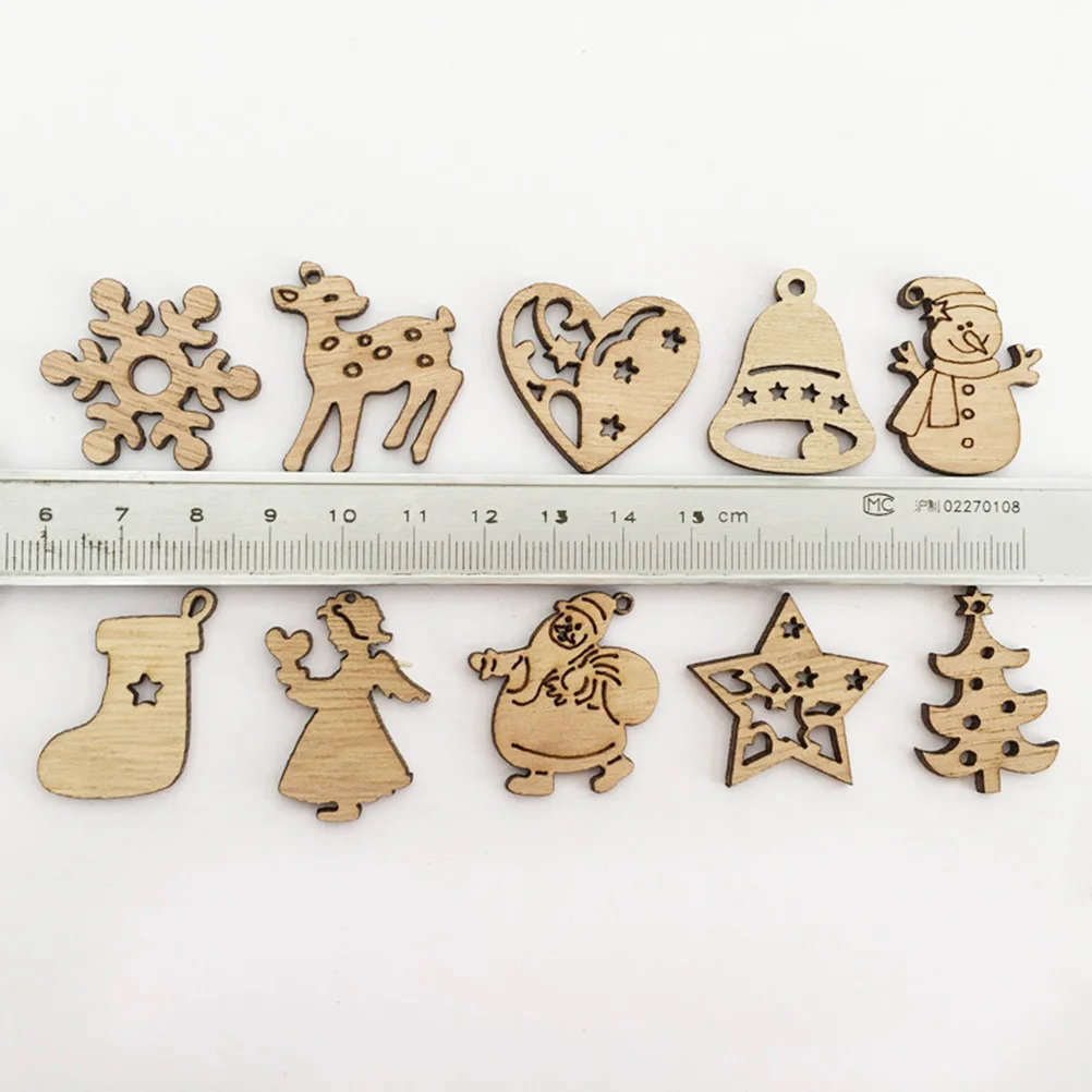 200 Pcs Christmas Wooden Chip Sto Tree Decorations Natural Pendant Bamboo Gifts for Stocking Stuffers