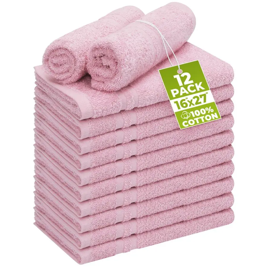 

Хлопковое полотенце для салонов красоты, устойчивое к отбеливанию, 16x27 дюймов, 100% хлопковое полотенце для рук, безопасное для отбеливания, для спортзалов, 12 штук, розовое