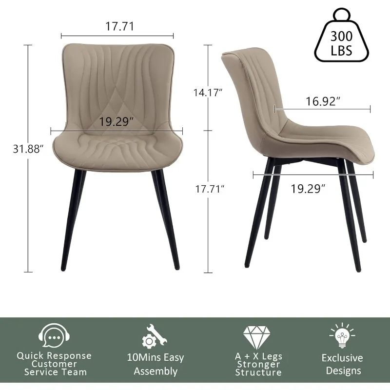 Dining Chairs Set of 2 Upholstered Mid Century Modern Kitchen Dining Room Chairs Armless Faux Leather Accent Chairs