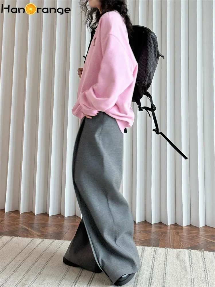 HanOrange 2024 Winter O-Neck Embroidered Velvet Sweatshirt Women Thick Warm Loose Silhouette Top Navy Blue/Pink
