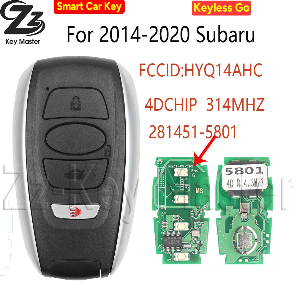 

Умный дистанционный ключ Zz 314.3/434 МГц HYQ14AHK HYQ14AHC 7000/5801 для Subaru Crosstrek Forester Impreza Legacy Outback ID74/8A