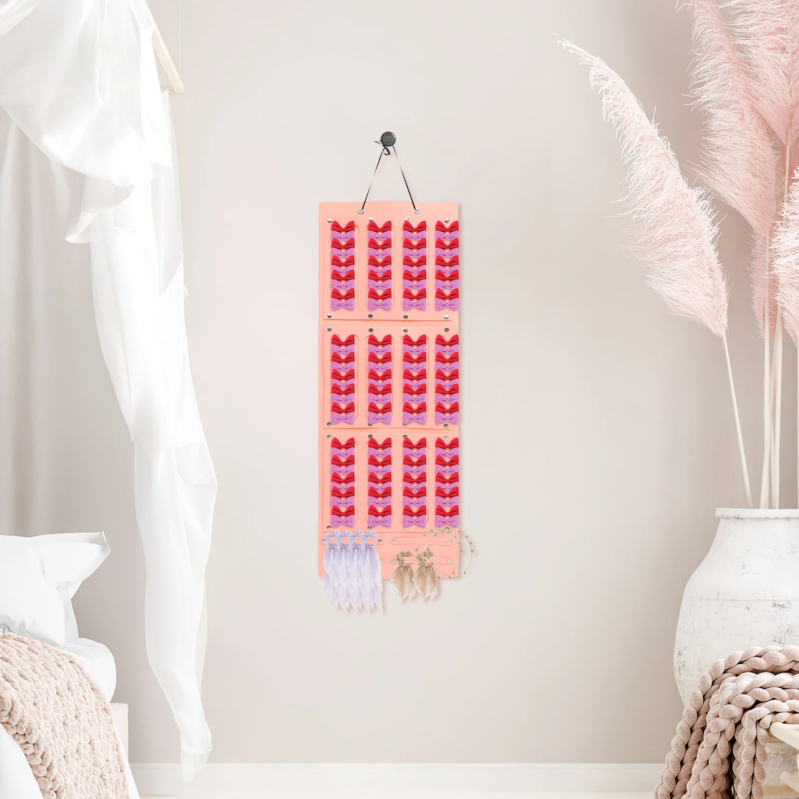 

Hair Accessories Storage Rack Organizer with 12 Pockets for Wall Hanging Bow Clips Headbands Rings Jewelry Display Bag
