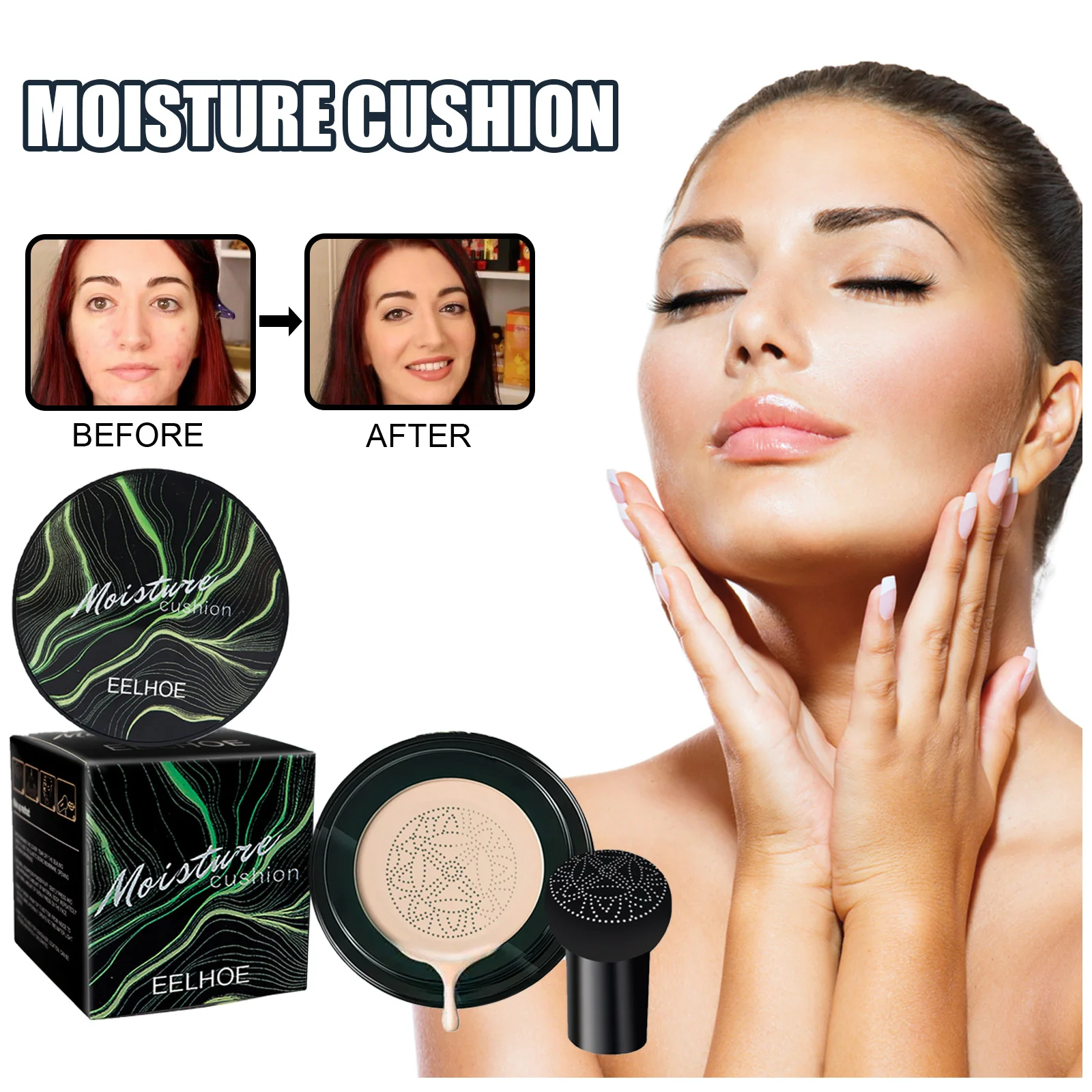 EELHOE Mushroom Head Air Cushion BB Cream Natural Moisturizing Foundation Concealer Whitening Oil-control Makeup Cosmetics