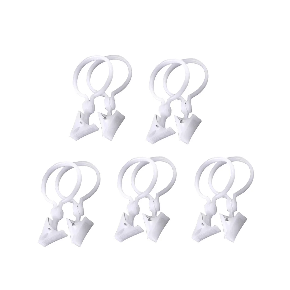 

10pcs 12X6Cm White Plastic Shower Curtain Clips Round Buckle For Bathroom Bedroom Living Room Curtain Clasp Hanger Pothook