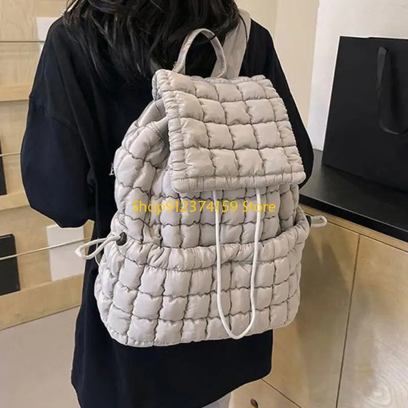 G5AE Quilted Backpack Girl Student School Backpack Drawstring Backpack Travel Gym Bag