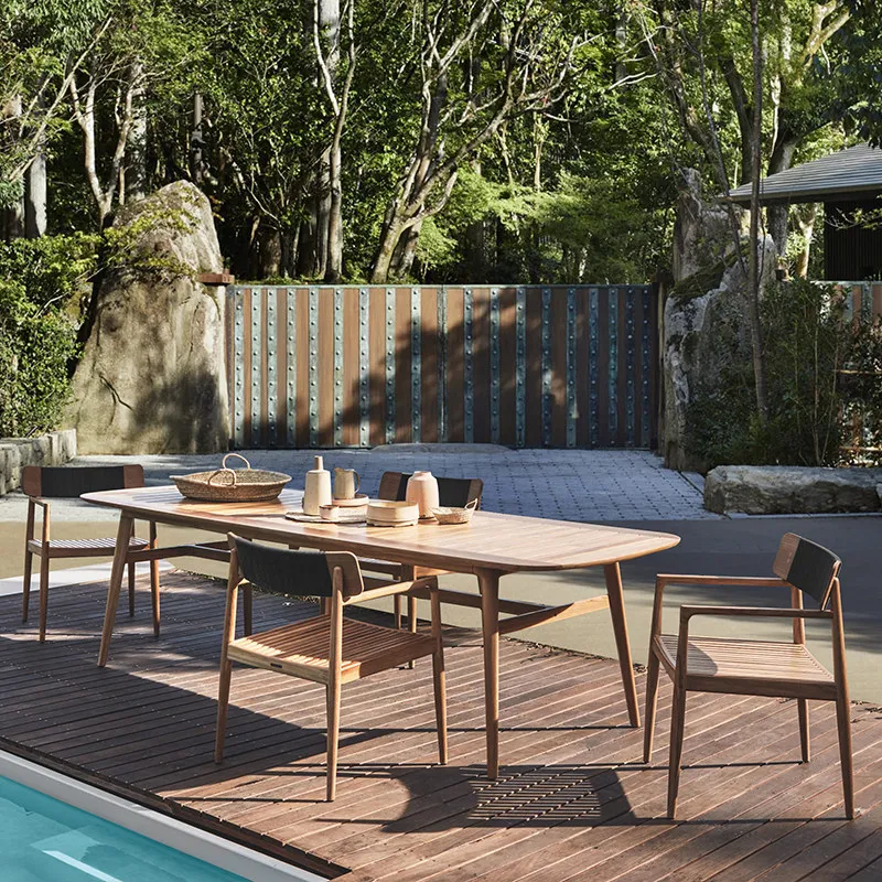 Outdoor tables and chairs teak courtyard villa high-end hotel outdoor terrace garden preservative wood large long table solid