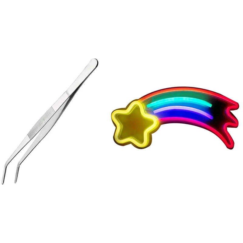 Neon Sign LED Light,Meteor-Shaped Neon Light & Stainless Steel Precision Kitchen Culinary Tweezer Tongs