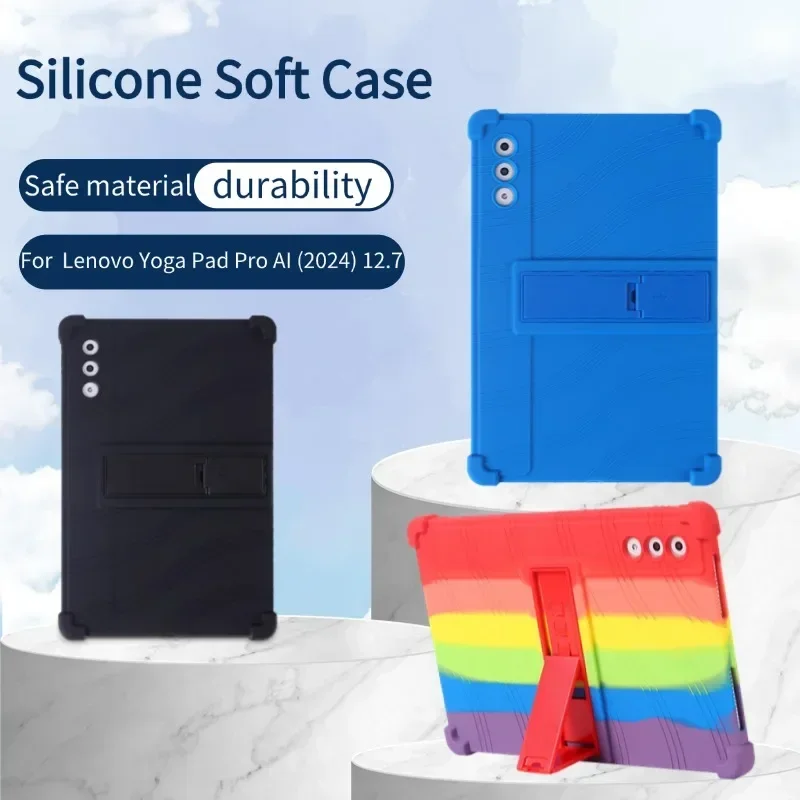 

For Lenovo Yoga Pad Pro AI (2024) 12.7-inch Tablet Case Shockproof Cover Silicon Stand Protective Soft Shell