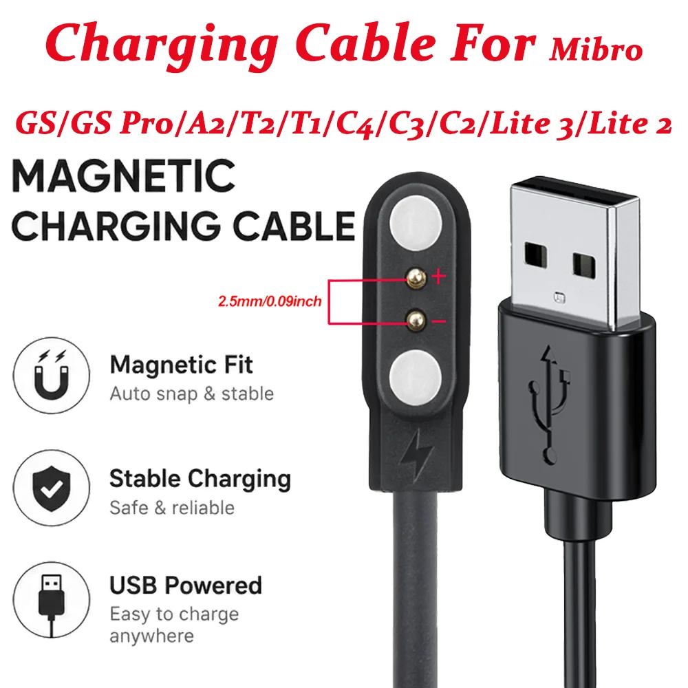 USB Charger Cable For Smart Watch Mibro GS Pro Active Mibro A2 A3 T1 T2 C2 C3 C4 Mibro Lite 2 3 Pro Smartwatch Accessories