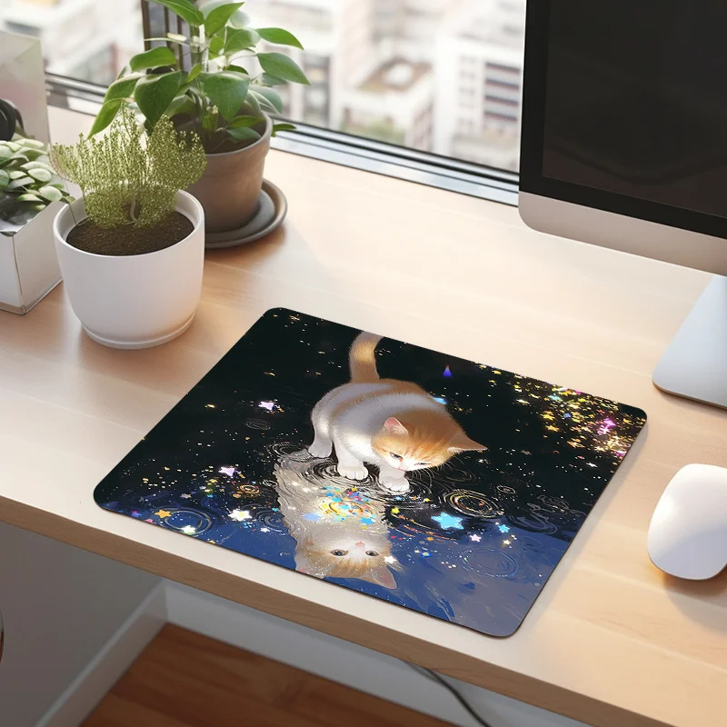 Das Starry Cat Reflection Square Mauspad, die rutschfeste Gummi-Tischunterlage und die strapazierfähige Computer-Tastaturunterlage sind für Gamer geeignet. – Detail 5