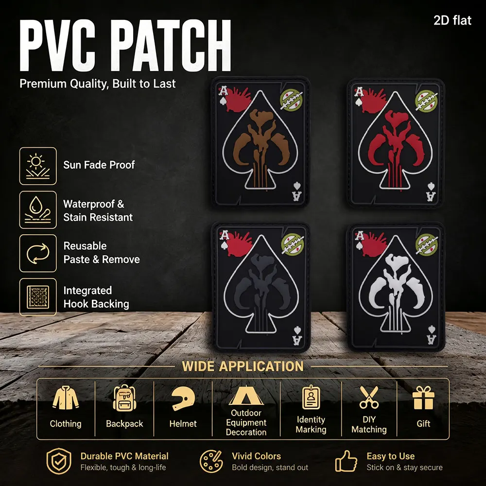 1Pc/2Pcs/3Pcs/4Pcs Optional Poker Card Ace of Spades Pattern Pvc Patch Badge with Glow-In-The-Dark Effect, Waterproof and Wear-Resistant, for Jackets, Backpacks, Vests, and Clothing, Comes with a Fleece Backing