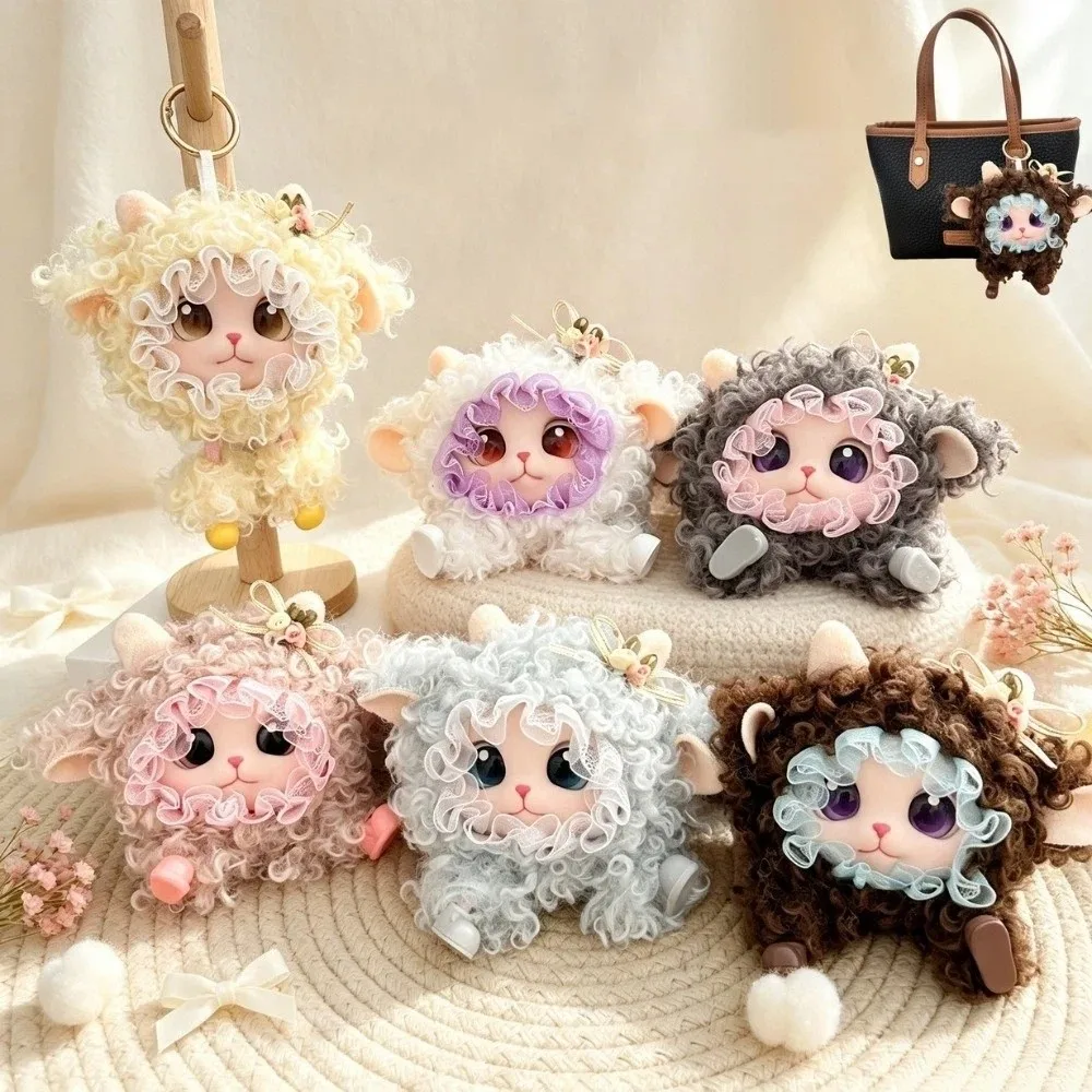 Lolita Curly Hair Sheep Plush Keychain Bag Hanging Ornaments Lamb Doll Pendant Kawaii Decorations Car Key Ring Backpack