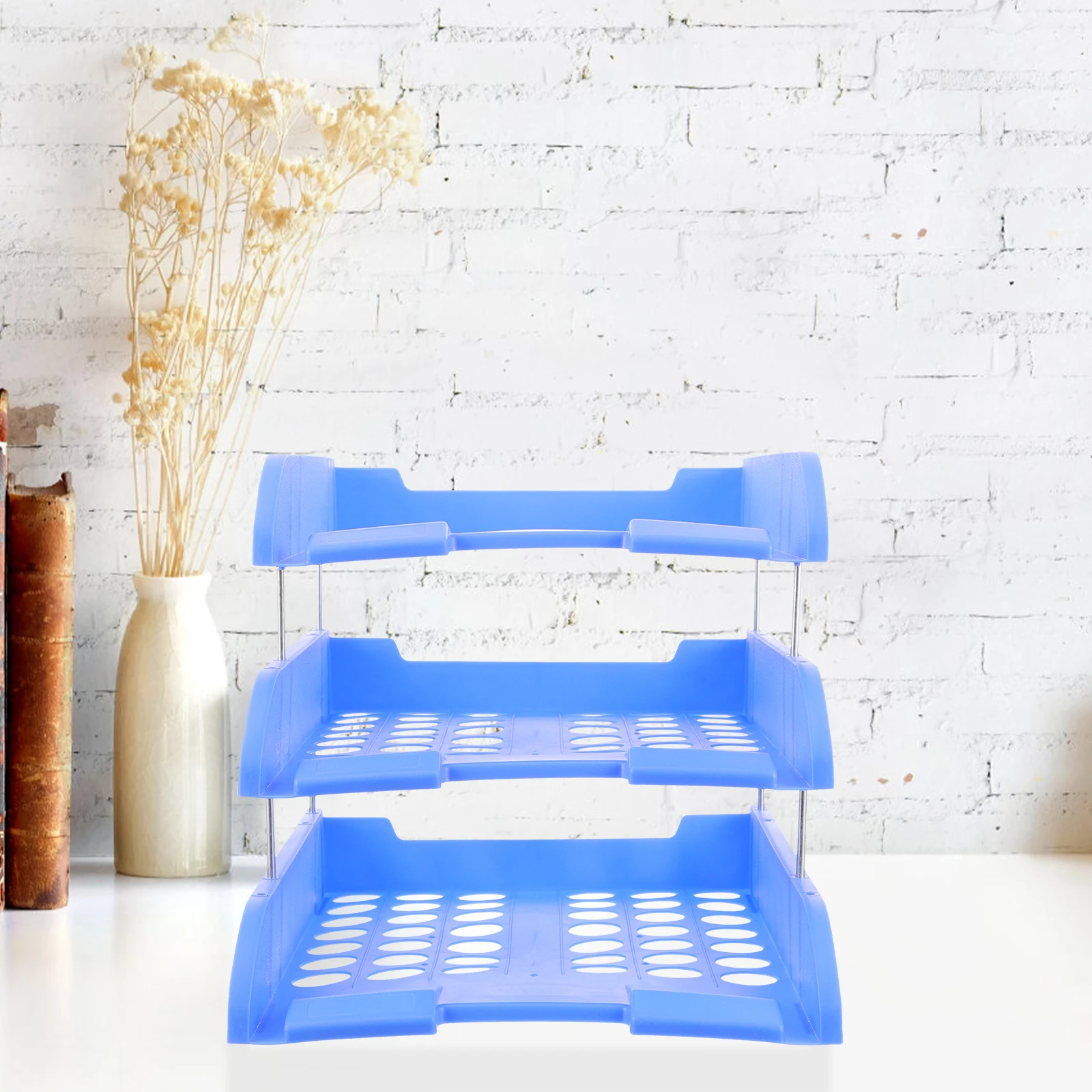

3 Tier Desk Desktop Organizer Organizer Blue Document Paper Tray Folder Paper Tray Stackable Storage Box Office Desktop