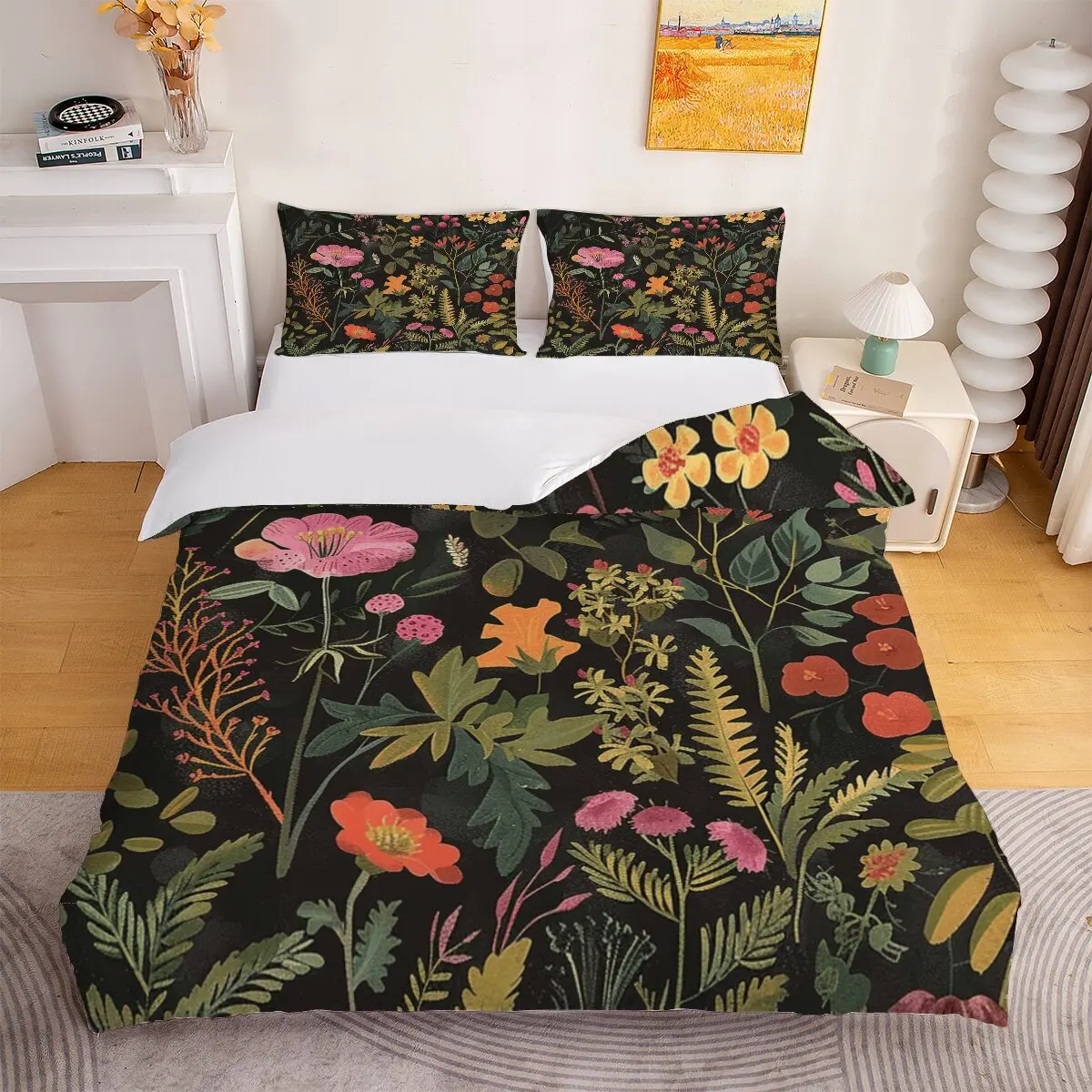 Pink flowers  Duvet size  Orange yellow flowers  Printed duvet cover 3-piece set with 2 pillowcases