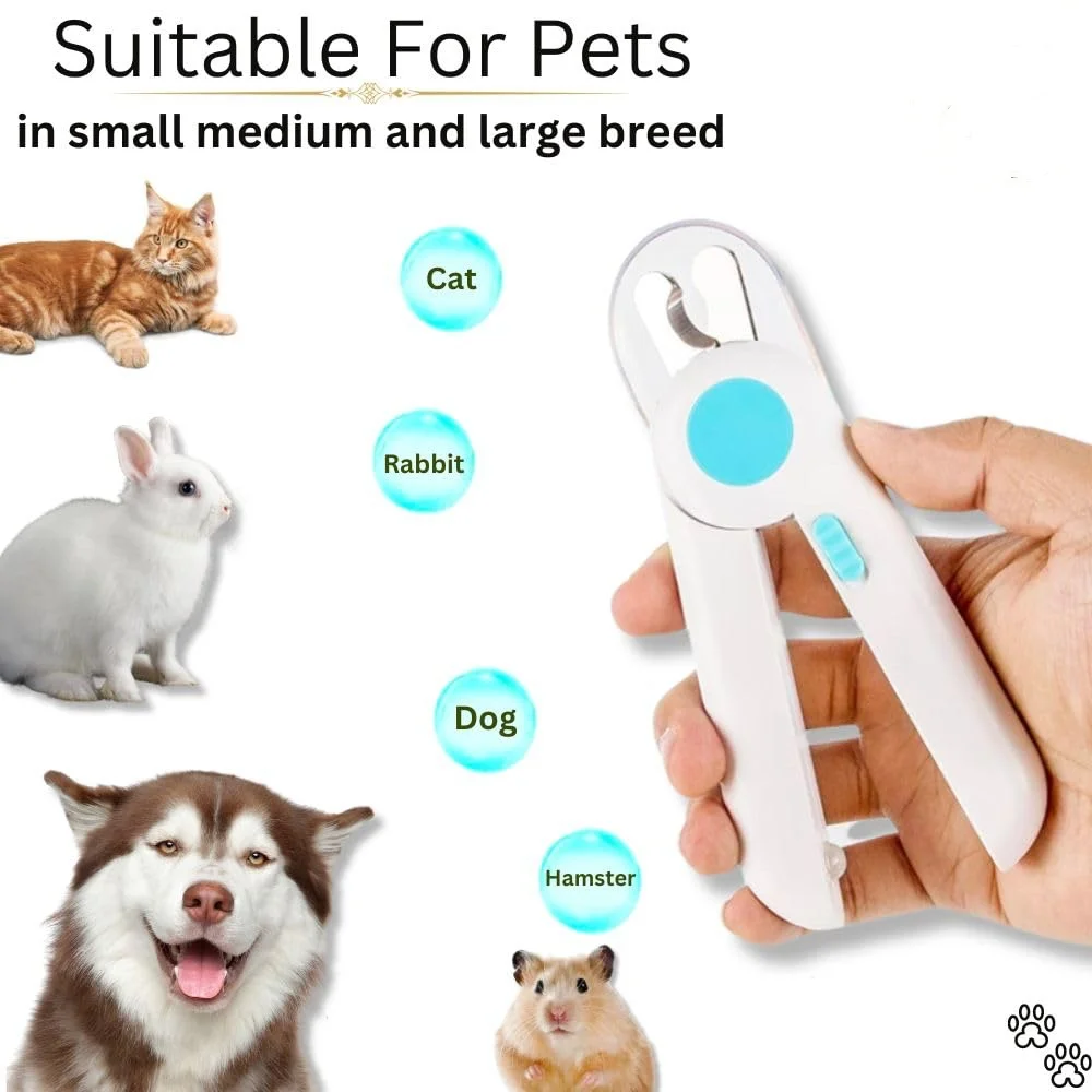 Pet Cat Nail Clipper with LED Light Round Head Dog Cats Nail Clipper Claw Trimmer Grooming File Grinder for Small Animals