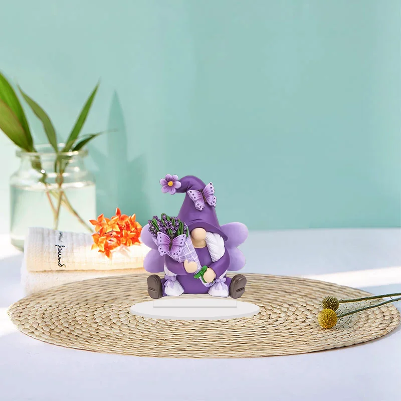 2DLavender Flower Acrylic Decorative Piece Elderly Figure Dreamy Cute Design Family Coffee Shop Garden Tabletop Decoration Gift