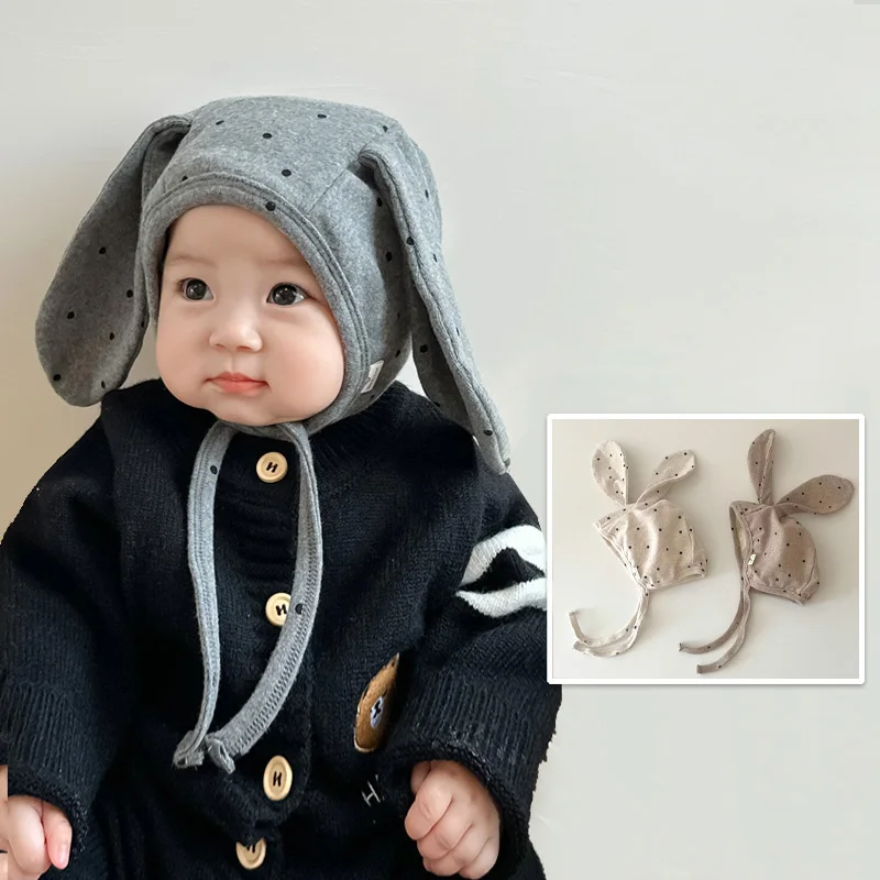 

Korean Newborn Baby Hats Lovely Rabbit Ear Polka Dot Caps Boys Girls Babies Pure Cotton Fetal Hat Spring Autumn Warm Infant Cap