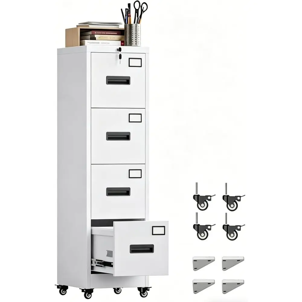

4 Der Metal ile Cabinet on Wheels, Lockable Veal iling Storage or Letter Legal Size, Steel Organizer or Home Oice, 14.96"x17.72"