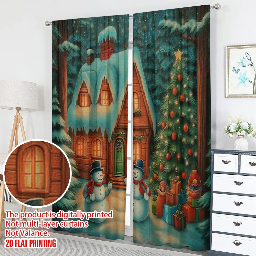 2 قطعة 2D الطباعة المسطحة عيد الميلاد سعيد حزب الستائر عيد الميلاد الثلج احتفالي منزل الرقمية المطبوعة البوليستر الستائر عيد ميلاد #5