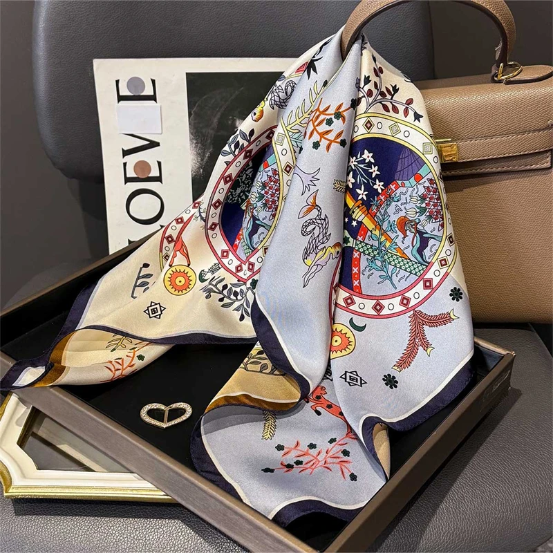 

14mm 100% Twill Silk Square Scarf for Women 65cm Neck Tie Neckerchief Double side Female Foulard Headband Hijab Shawl Bandana