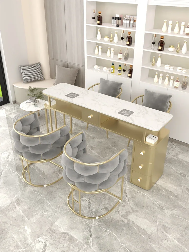 Marble Tabletop Manicure Table Vacuum Cleaner Luxury Nordic Nail Desk Storage Modern Mesa De Manicure Salon Furniture KMNT