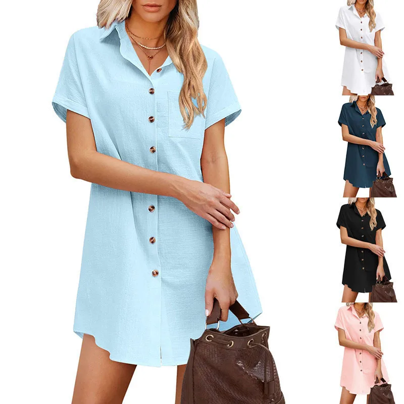 woman's Shirts Superior Quality spring/summer Short Sleeve Singleb Reasted Long Length Ladies Tops Shirt Dropshipping WNSH66162