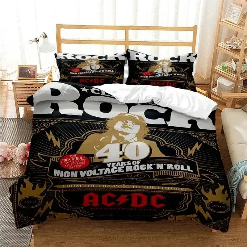 

3D Print AC/DC Rock Band Bedding Set Double Twin King Duvet Cover Comforter Pillowcase Boys Girls Adults Bedroom