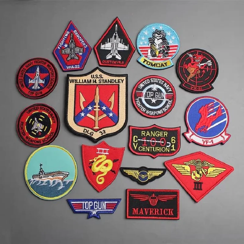 New Top Gun Flight Jacket Military Patch 3DEmbroidered Army Fan Morale Badge Patch Armband with Hook Back for Backpack Clothing