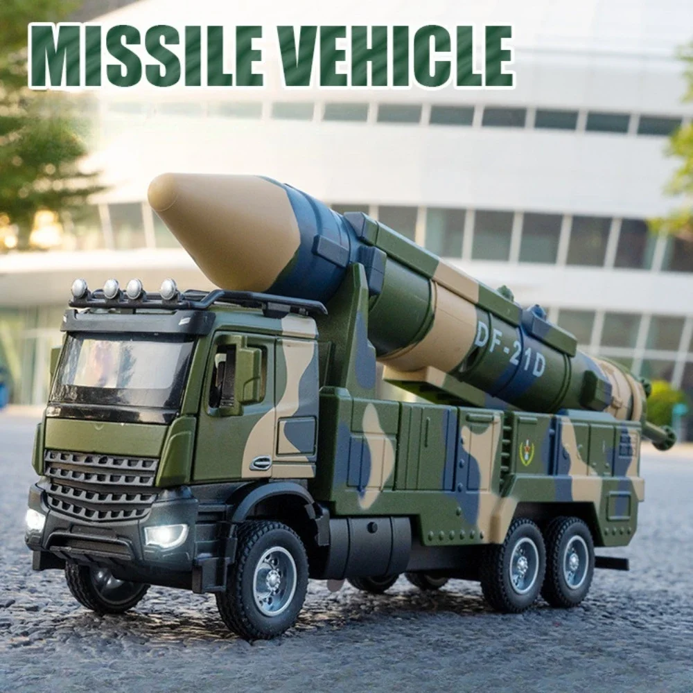 1:35 DF-21D Missile Vehicle Toy Model Car Metal Diecast Sound Light Pull Back Simulation Miniature Truck Models for Kid Gifts