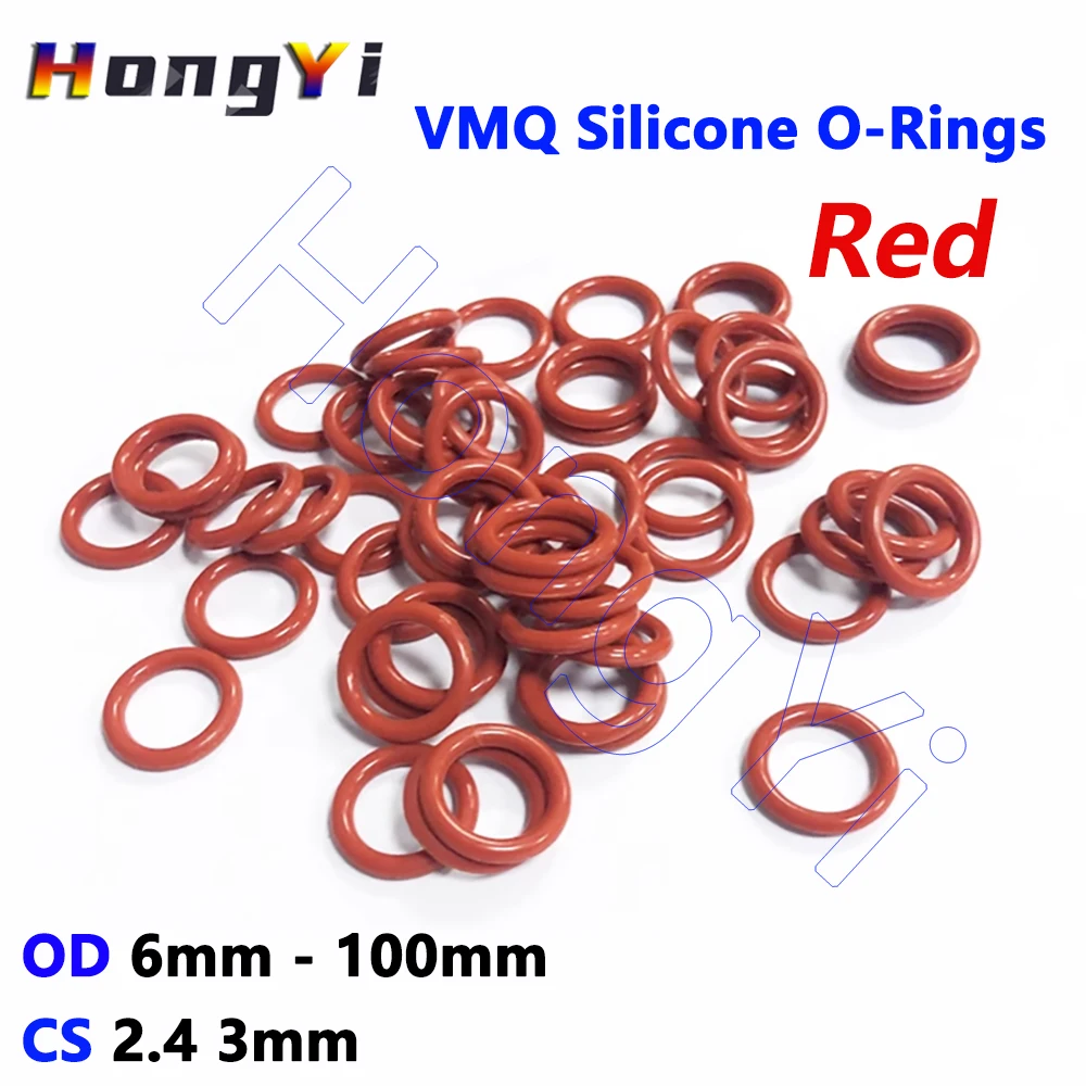 10Pcs CS 2.4 3mm VMQ Silicone O-Ring Gasket Red Sealing Washer OD 6mm - 100mm Waterproof and Insulated