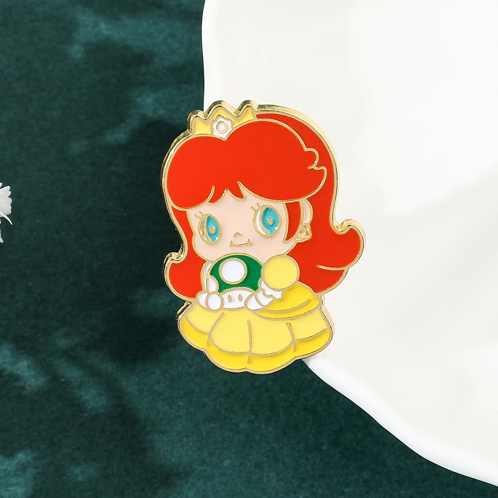 Anime Game Mario Bros Brooch Cartoon Figure Princess Peach Princess Daisy Enamel Pins Jewelry for Women Clothes Cute Accessories