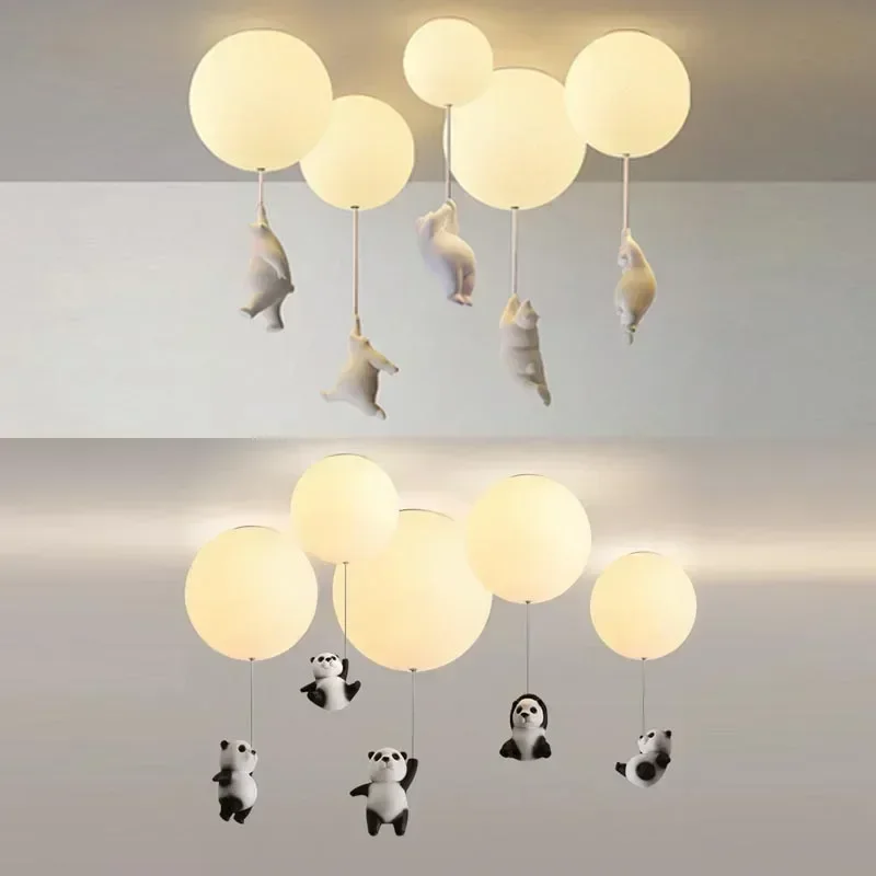 Panda Glass LED pendant lights Cartoon Bear Balloon Children's Bedroom Room Decoration Corridor Pendant Preschool Light Fixture