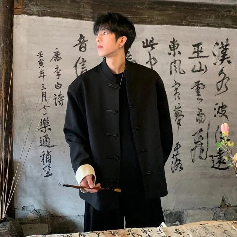 

Single Breasted Solid Men Shirts Long Sleeve Boluses Cardigan Shirt Stand Collar Loose Fit Casual Slight Strech Autumn 2025