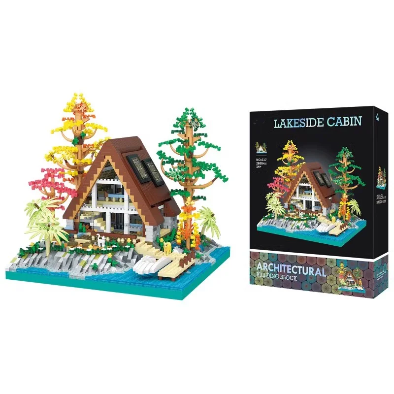 Creative Center Log Cabin Building Blocks fai da te City House Model builder Micro Blocks mattoni di natale giocattoli per regalo per bambini