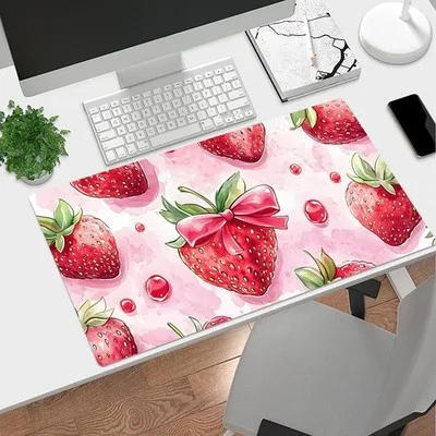 Sweet Fruit Red Strawberry Pink Mouse Pad Large Rubber Anti-slip Desk Accessories Mousepad for Office & Gamer Keyboard Decor Mat
