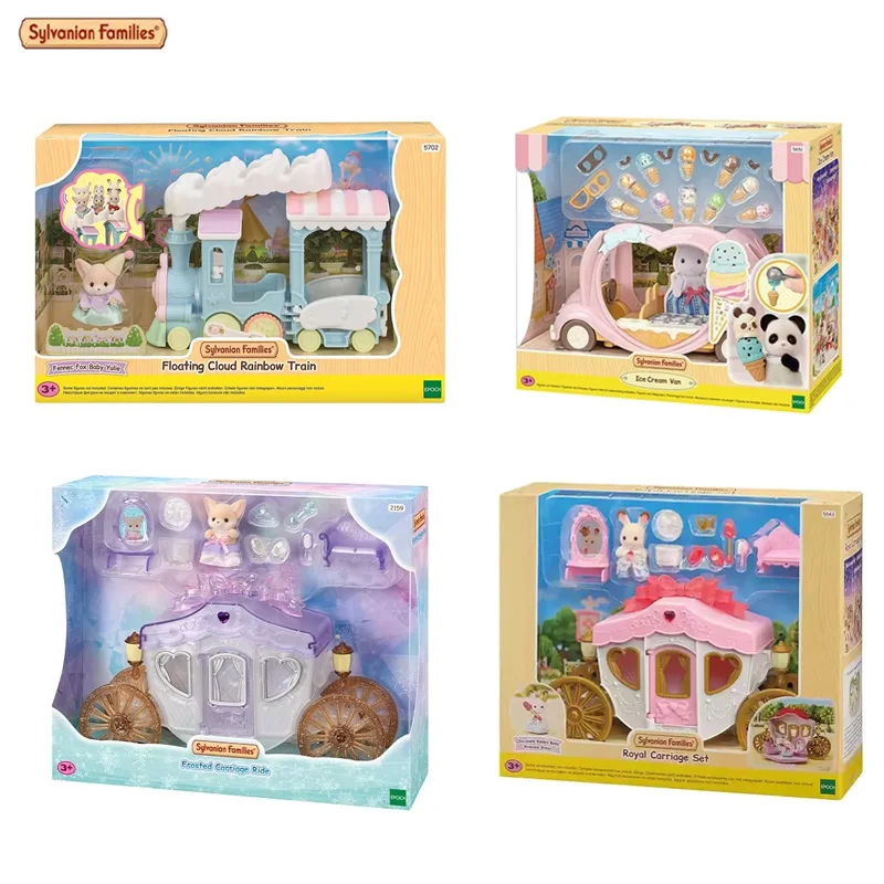 Original genuine product Sylvanian Families Anime Action Figures Ice cream vending truck Set Castle Pumpkin Cart Set Toys Kids