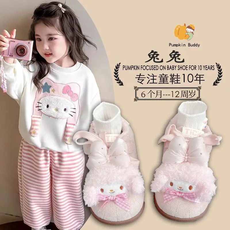 

Sanrio Kawaii My Melody Winter Kids Shoes Cartoon Girl Plus Cotton Boots Lolita Warm Short Boot Baby Shoes Child Slip Boots Gift
