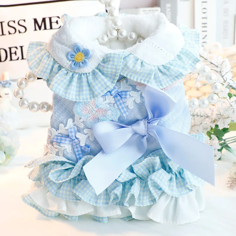 

Осенне-зимняя одежда для маленьких собак и кошек, плотное платье принцессы для собак, кружево для тяжелой промышленности, теплая флисовая одежда для домашних животных